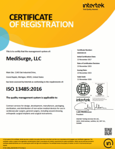 Certificate of Registration: ISO 13485:2016